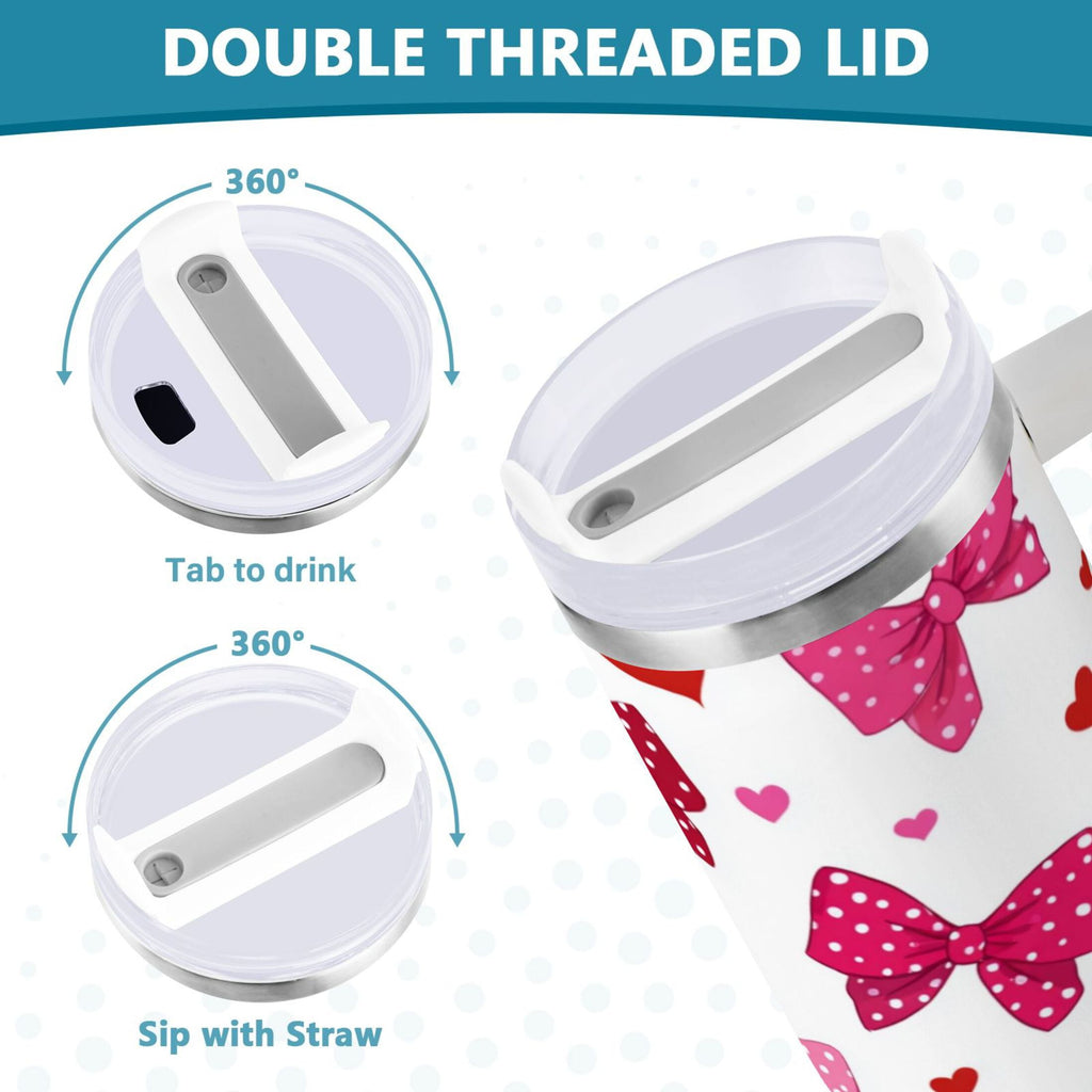 30 oz Insulated Stainless Steel Tumbler Double Wall Stainless Steel Tumbler with 2-Way Drinking Red and Pink Bows