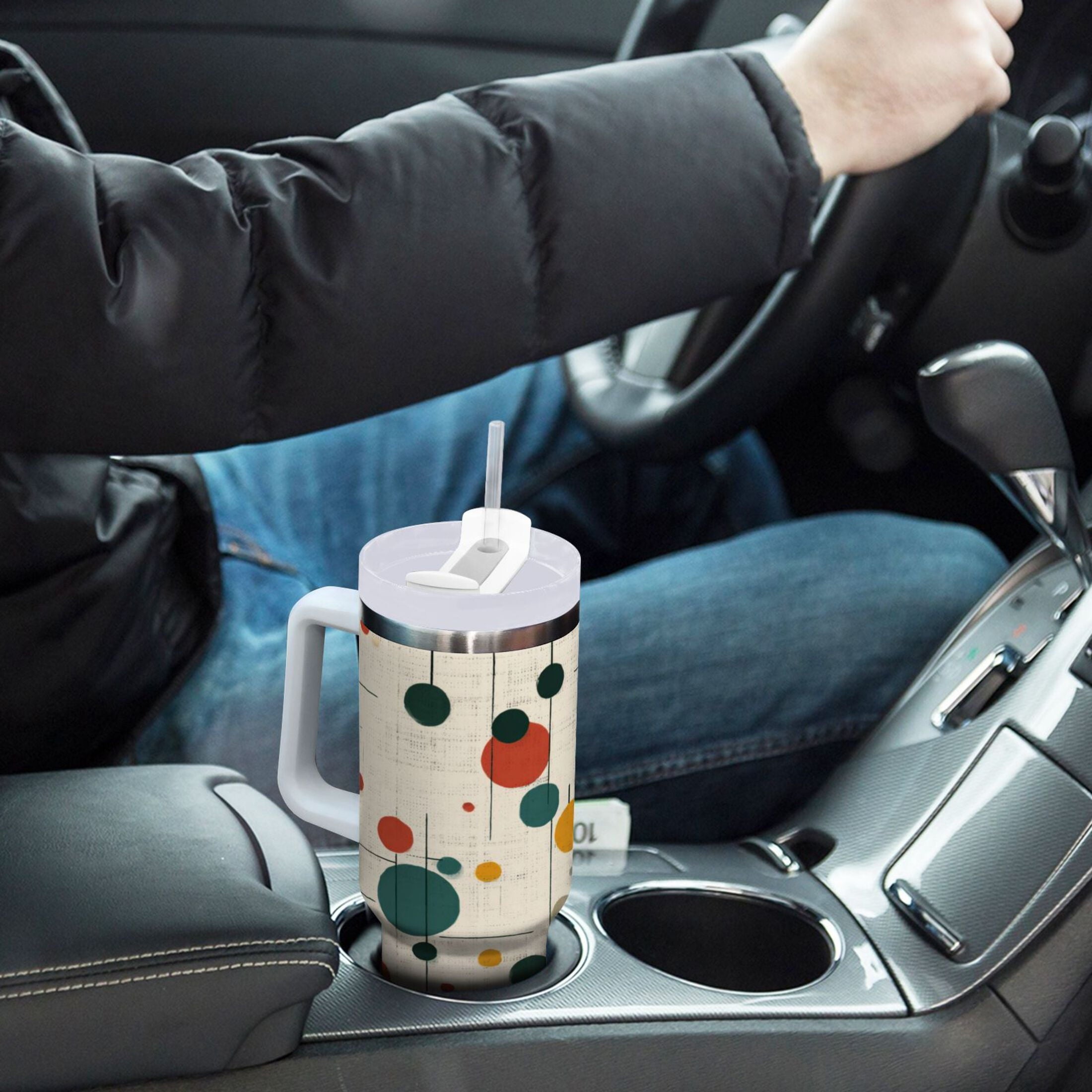 30 oz Insulated Stainless Steel Tumbler Double Wall Stainless Steel Tumbler with 2-Way Drinking Colorful Dots and Lines