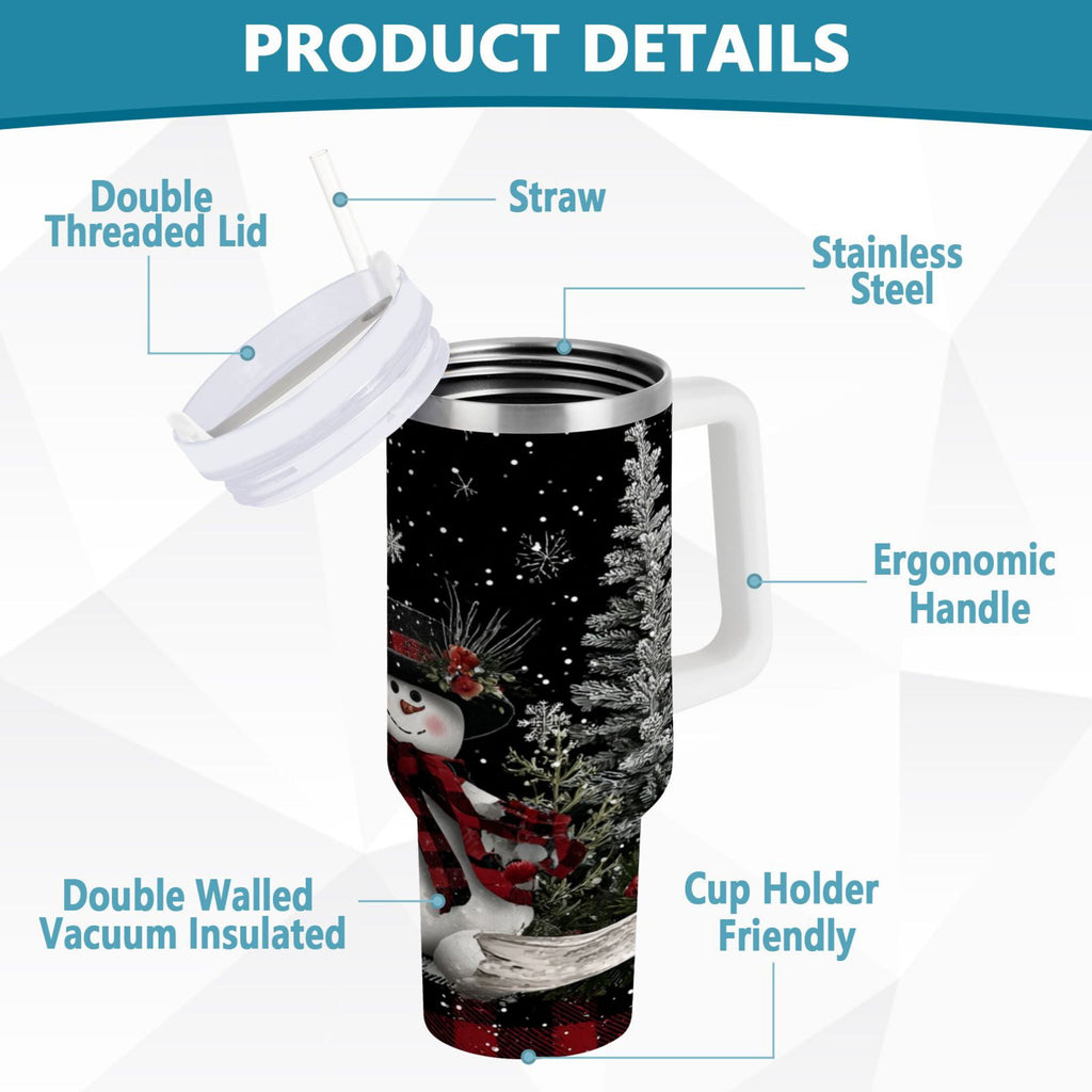 30 oz Insulated Stainless Steel Tumbler Double Wall Stainless Steel Tumbler with 2-Way Drinking Christmas Snowman