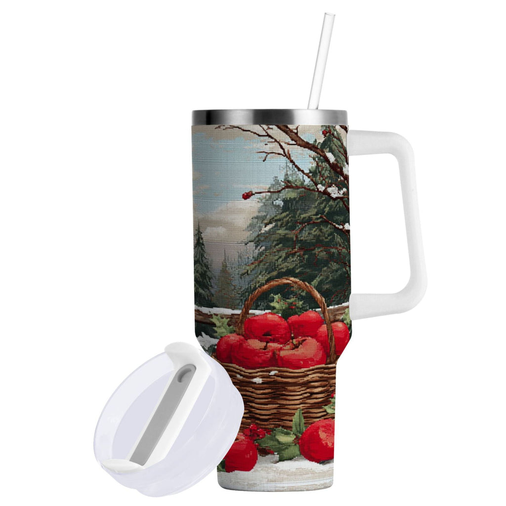 30 oz Insulated Stainless Steel Tumbler Double Wall Stainless Steel Tumbler with 2-Way Drinking Apples and Baskets