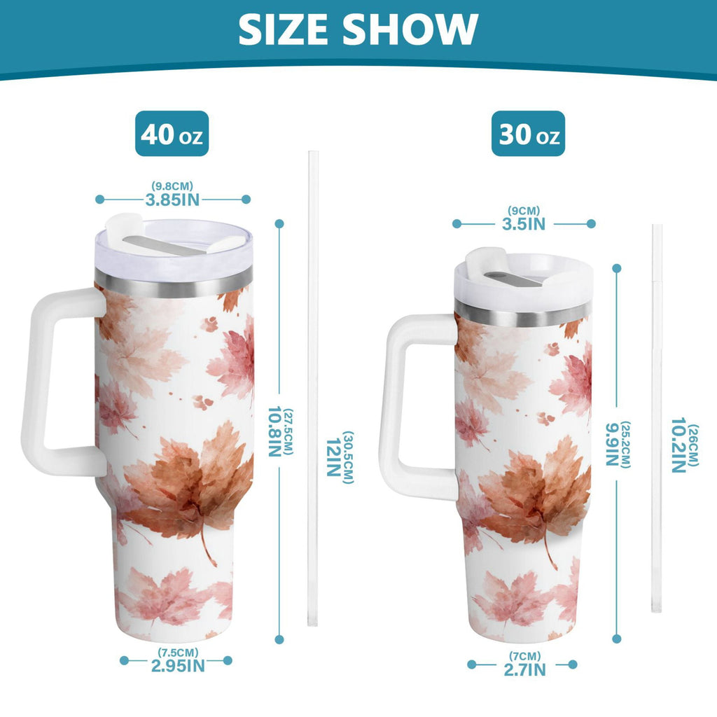 30 oz Insulated Stainless Steel Tumbler Double Wall Stainless Steel Tumbler with 2-Way Drinking Watercolor Pink Maple Leaves