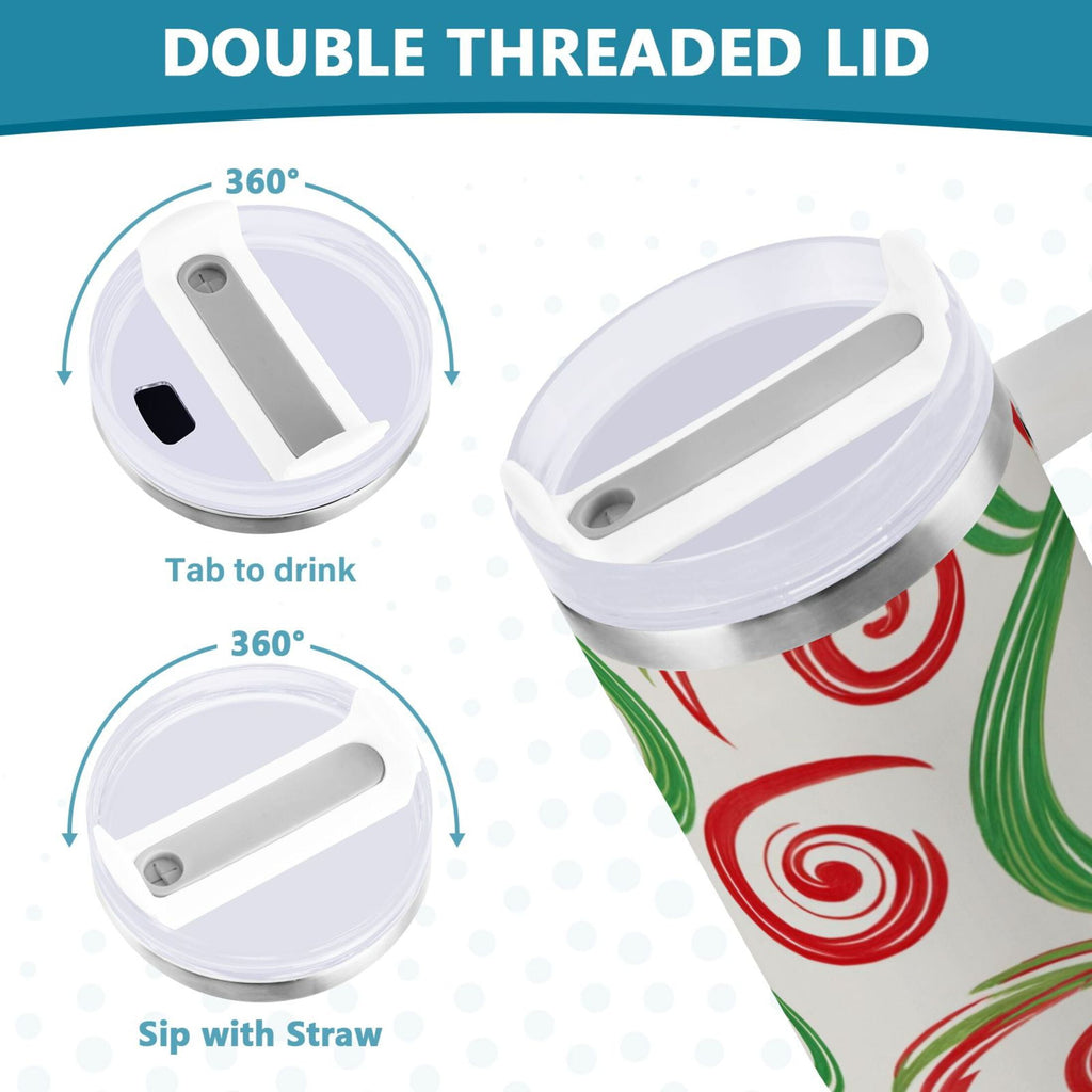 40 oz Insulated Stainless Steel Tumbler Double Wall Stainless Steel Tumbler with 2-Way Drinking Red and Green Swirls
