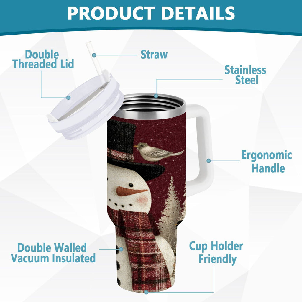 30 oz Insulated Stainless Steel Tumbler Double Wall Stainless Steel Tumbler with 2-Way Drinking Snowman and Birds