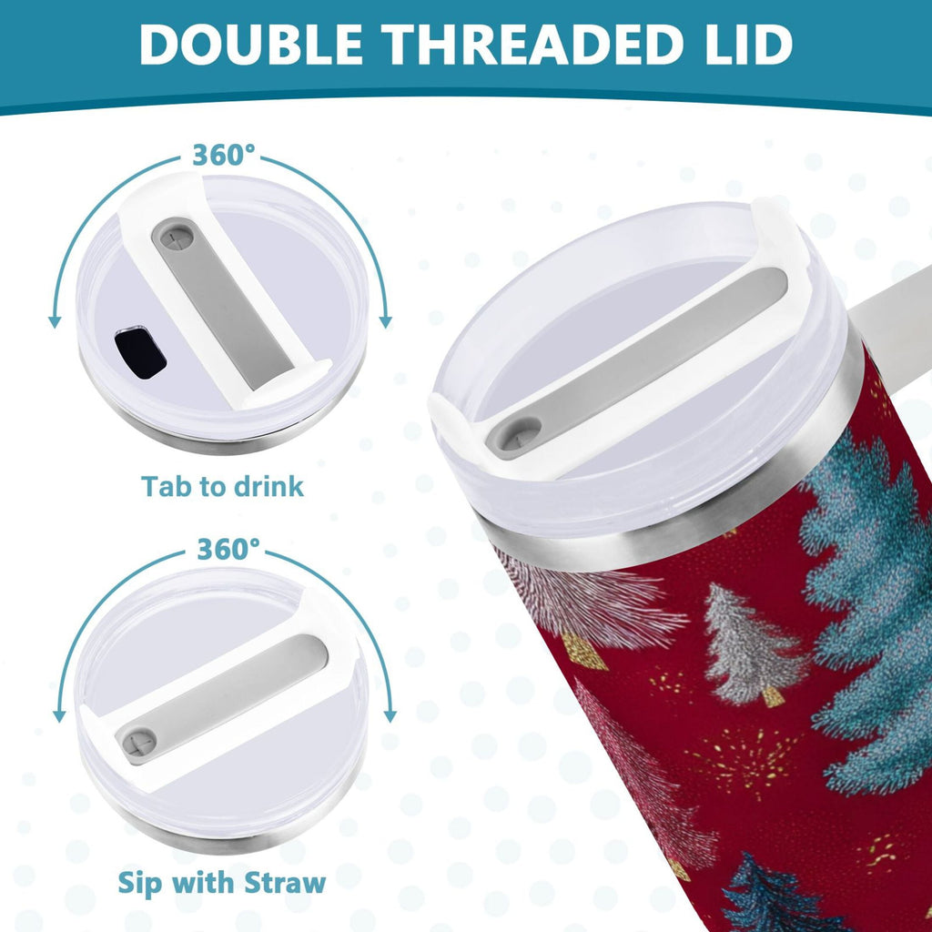 30 oz Insulated Stainless Steel Tumbler Double Wall Stainless Steel Tumbler with 2-Way Drinking Stylized Christmas Trees