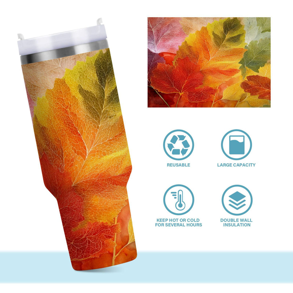 30 oz Insulated Stainless Steel Tumbler Double Wall Stainless Steel Tumbler with 2-Way Drinking Various Shades Autumn Leaves