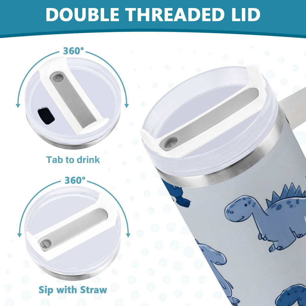 30 oz Insulated Stainless Steel Tumbler Double Wall Stainless Steel Tumbler with 2-Way Drinking Cute Blue Dinosaurs