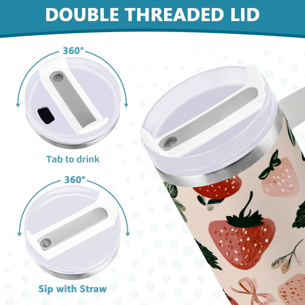 30 oz Insulated Stainless Steel Tumbler Double Wall Stainless Steel Tumbler with 2-Way Drinking Cute Pinks Strawberries