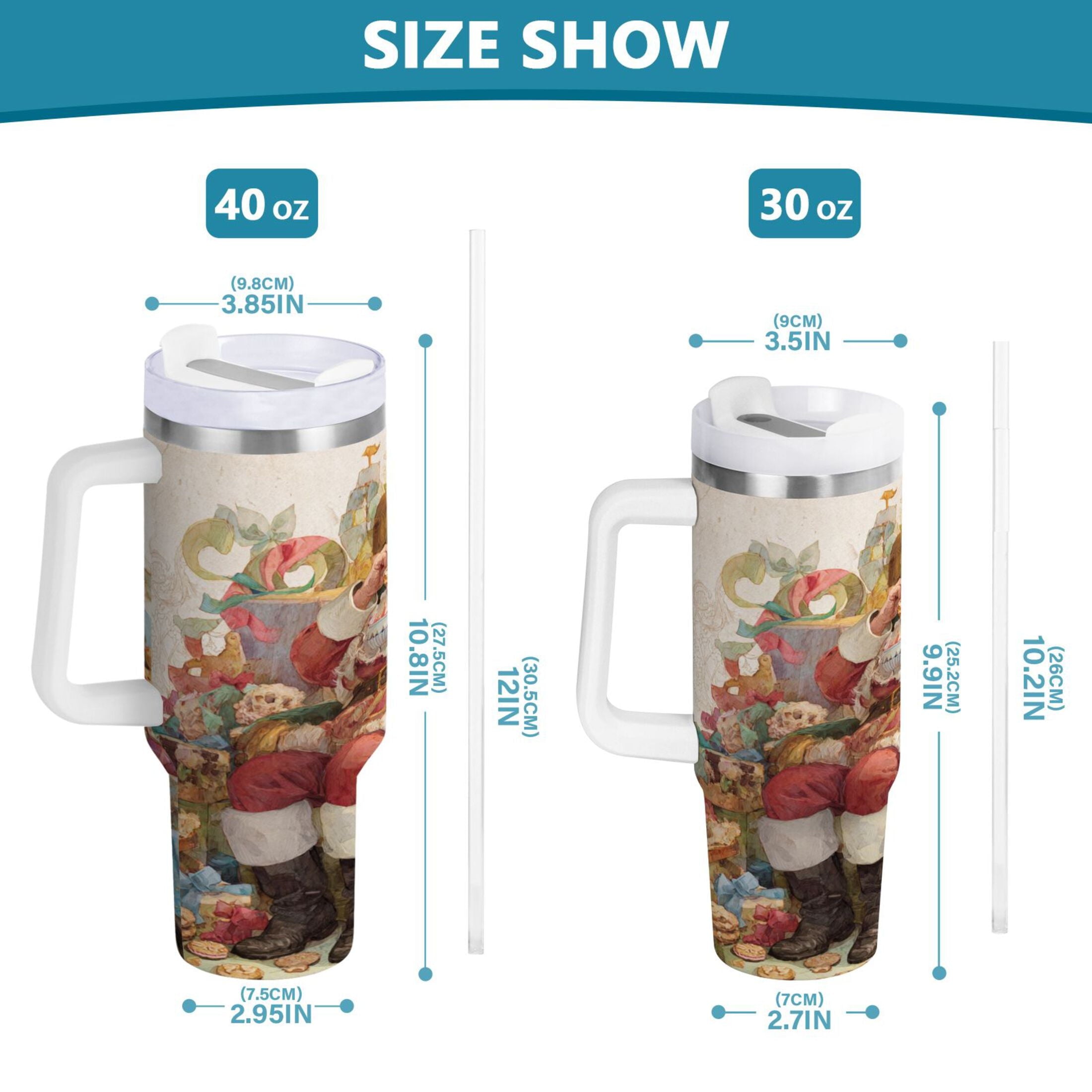 30 oz Insulated Stainless Steel Tumbler Double Wall Stainless Steel Tumbler with 2-Way Drinking Santa Claus Sitting in Chair