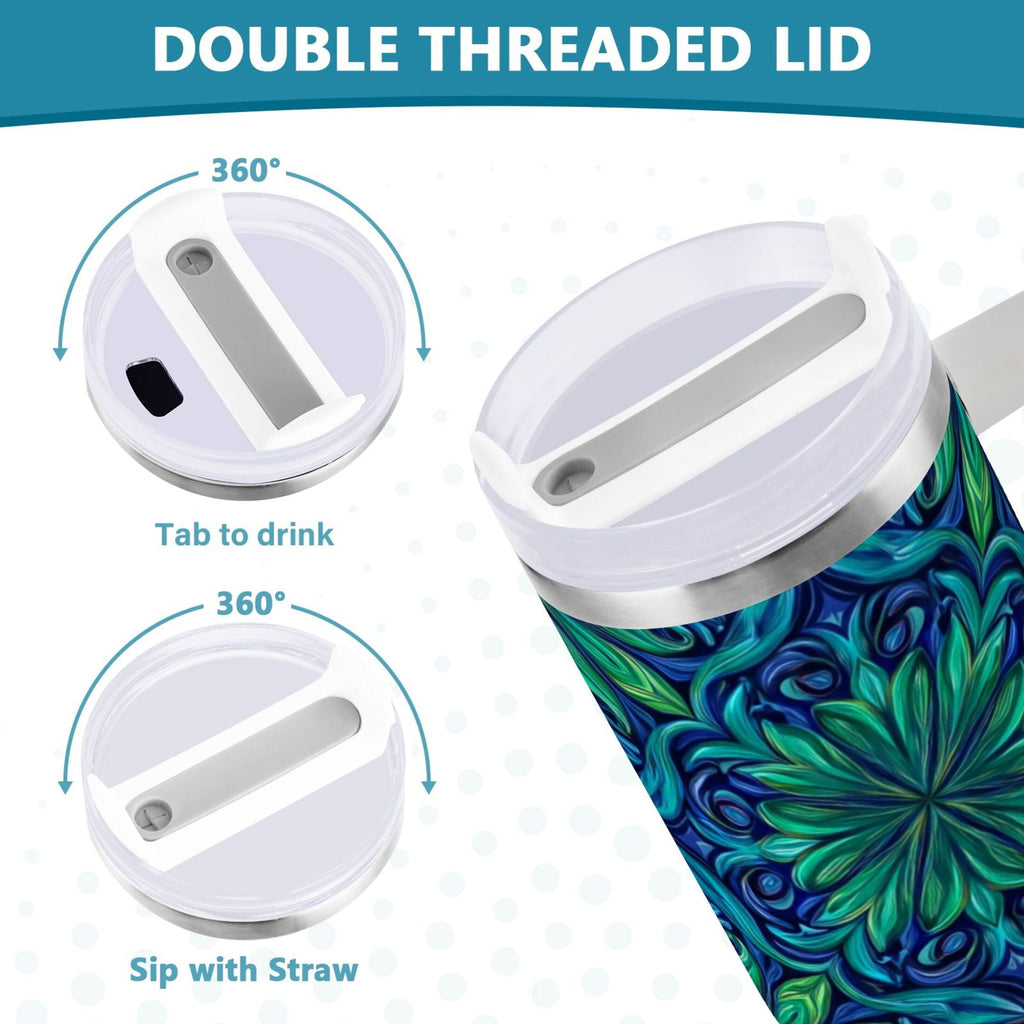 40 oz Insulated Stainless Steel Tumbler Double Wall Stainless Steel Tumbler with 2-Way Drinking Elegant Blue Traditional Patterns