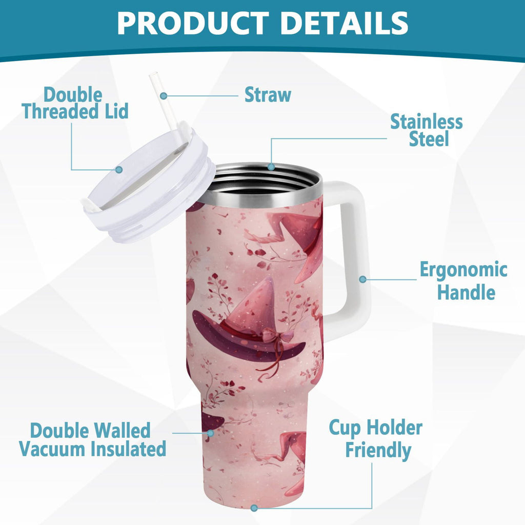30 oz Insulated Stainless Steel Tumbler Double Wall Stainless Steel Tumbler with 2-Way Drinking Hats with Delicate Bows