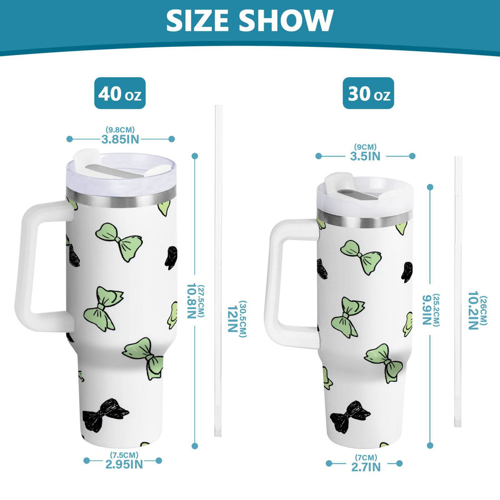 40 oz Insulated Stainless Steel Tumbler Double Wall Stainless Steel Tumbler with 2-Way Drinking Green and Black Bows