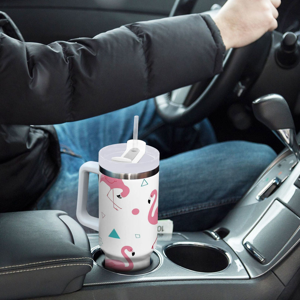40 oz Insulated Stainless Steel Tumbler Double Wall Stainless Steel Tumbler with 2-Way Drinking Cute Flamingo Pattern