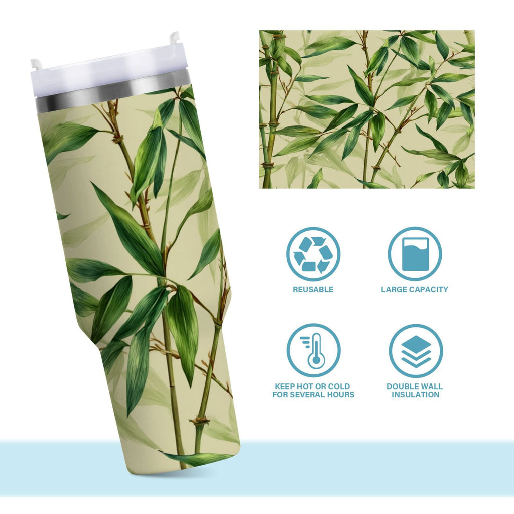 30 oz Insulated Stainless Steel Tumbler Double Wall Stainless Steel Tumbler with 2-Way Drinking Bamboo Pattern
