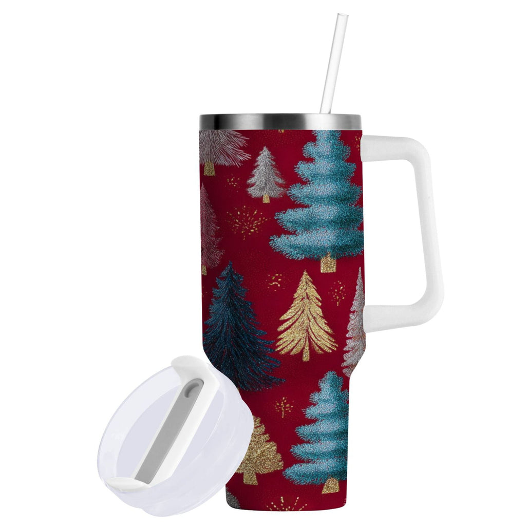 30 oz Insulated Stainless Steel Tumbler Double Wall Stainless Steel Tumbler with 2-Way Drinking Stylized Christmas Trees