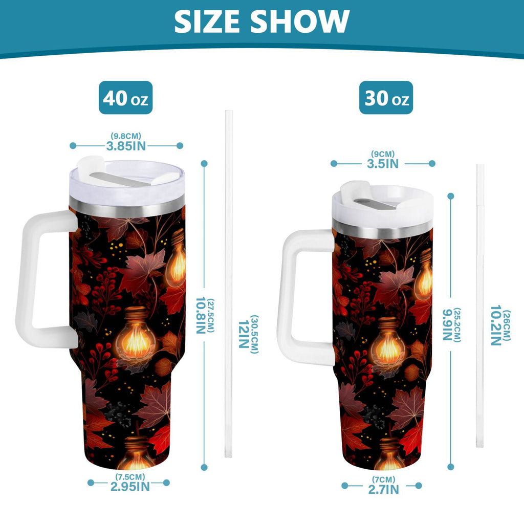 40 oz Insulated Stainless Steel Tumbler Double Wall Stainless Steel Tumbler with 2-Way Drinking Light Bulbs and Maple Leaves