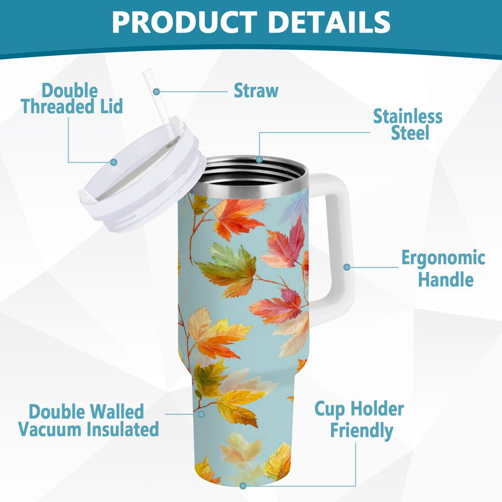 30 oz Insulated Stainless Steel Tumbler Double Wall Stainless Steel Tumbler with 2-Way Drinking Colorful Autumn Maple Leaves