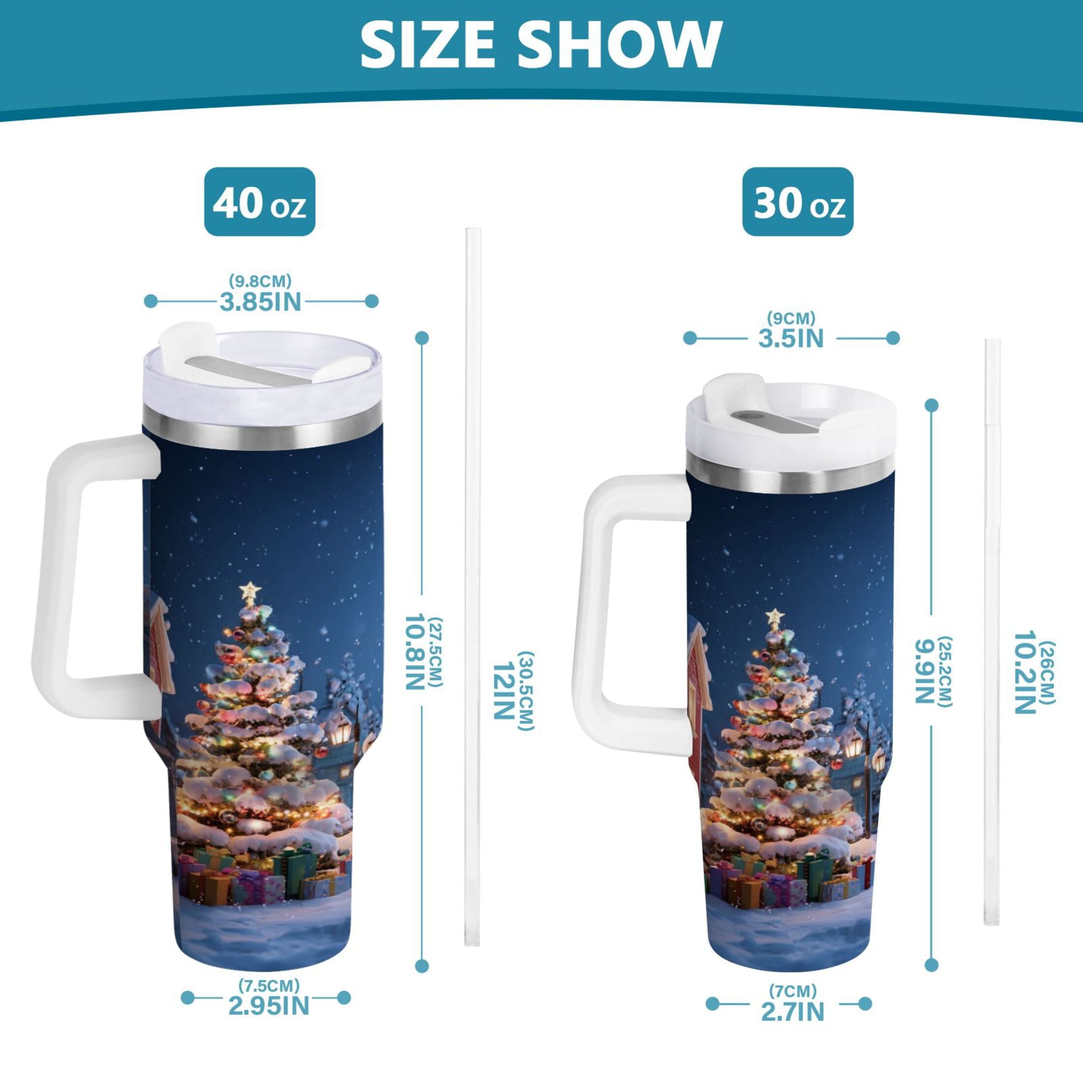 30 oz Insulated Stainless Steel Tumbler Double Wall Stainless Steel Tumbler with 2-Way Drinking Christmas Night Scene