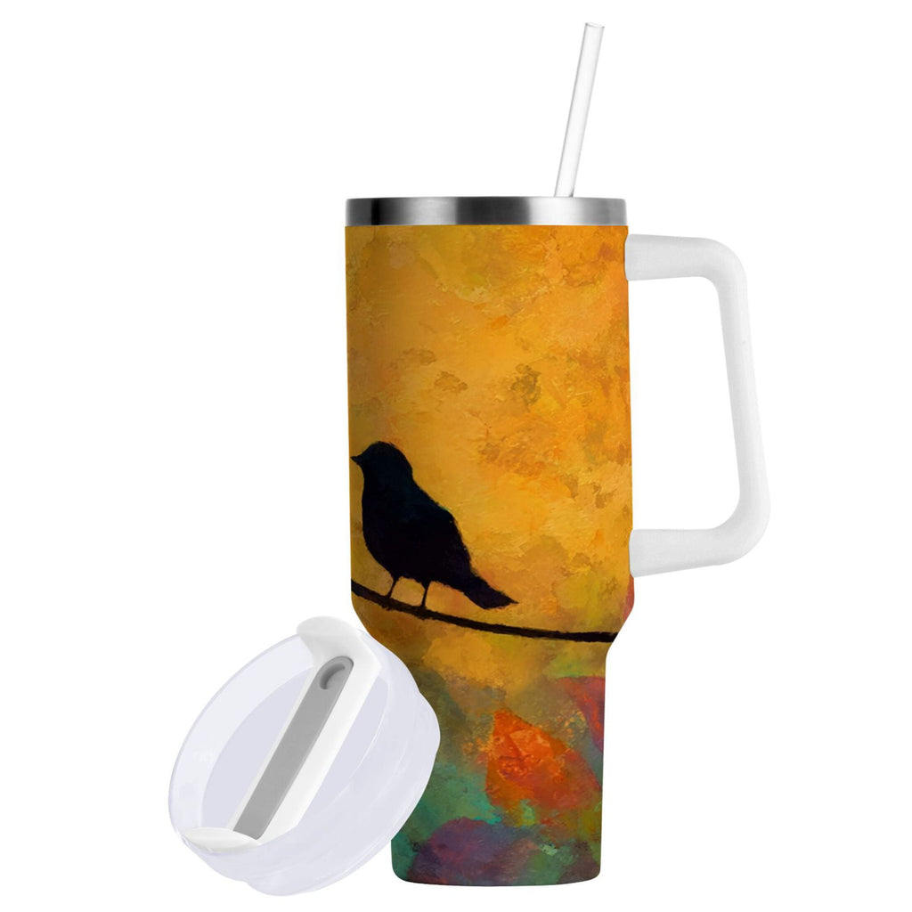 30 oz Insulated Stainless Steel Tumbler Double Wall Stainless Steel Tumbler with 2-Way Drinking Birds on A Wire