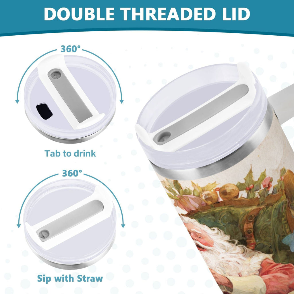 30 oz Insulated Stainless Steel Tumbler Double Wall Stainless Steel Tumbler with 2-Way Drinking Santa Claus Sitting in Chair