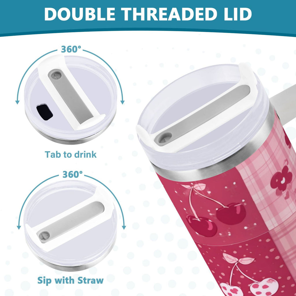 30 oz Insulated Stainless Steel Tumbler Double Wall Stainless Steel Tumbler with 2-Way Drinking Cherry Pattern with Bows