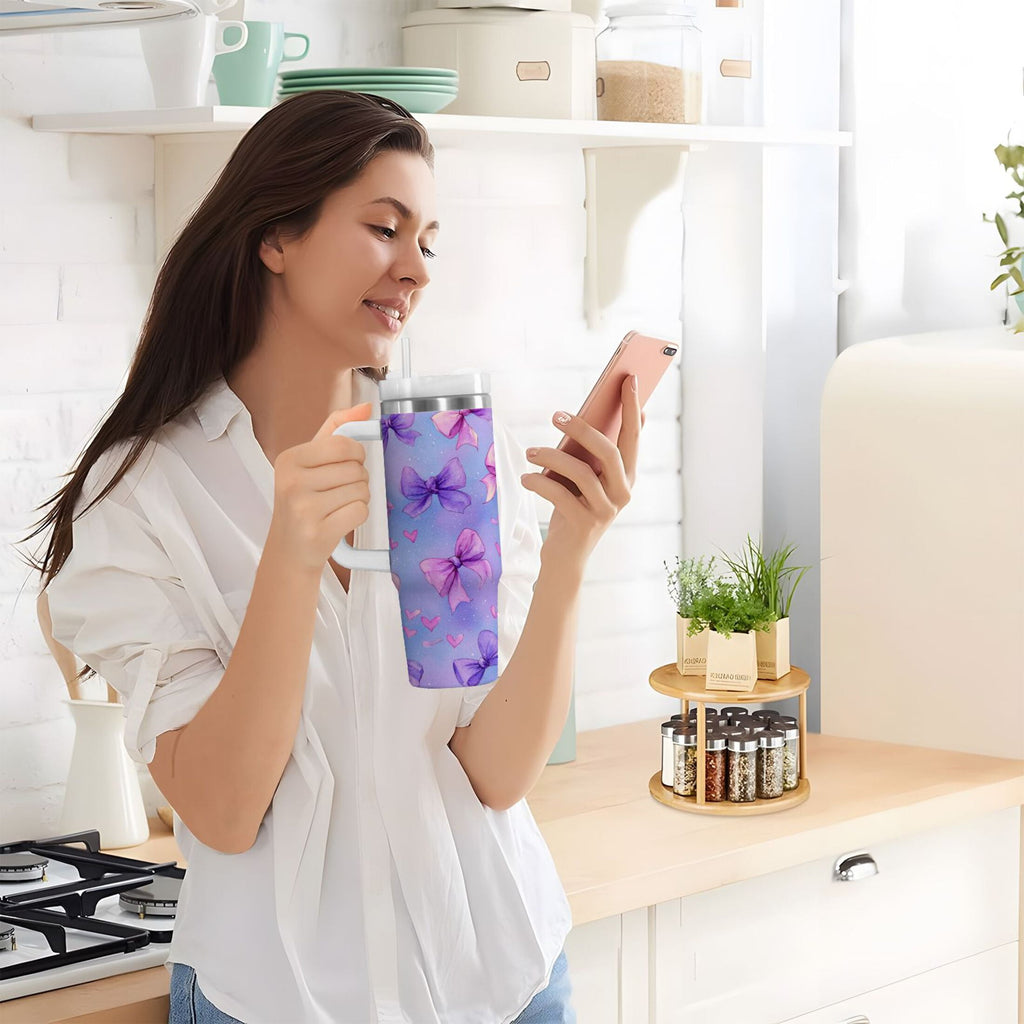 30 oz Insulated Stainless Steel Tumbler Double Wall Stainless Steel Tumbler with 2-Way Drinking Watercolor Bows Pattern