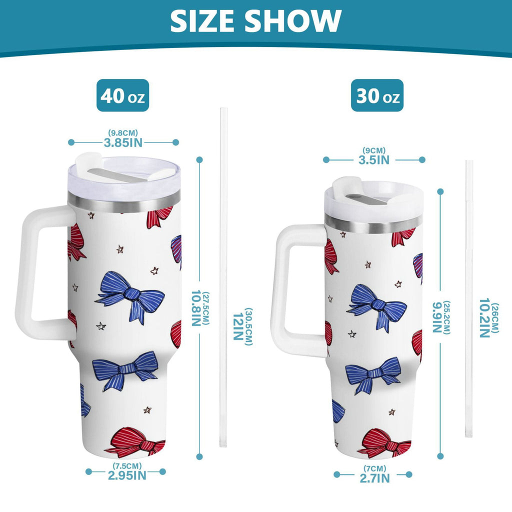 30 oz Insulated Stainless Steel Tumbler Double Wall Stainless Steel Tumbler with 2-Way Drinking Red and Blue Stripe Bows
