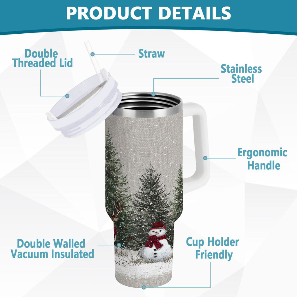 30 oz Insulated Stainless Steel Tumbler Double Wall Stainless Steel Tumbler with 2-Way Drinking Christmas Deer and Snowmen