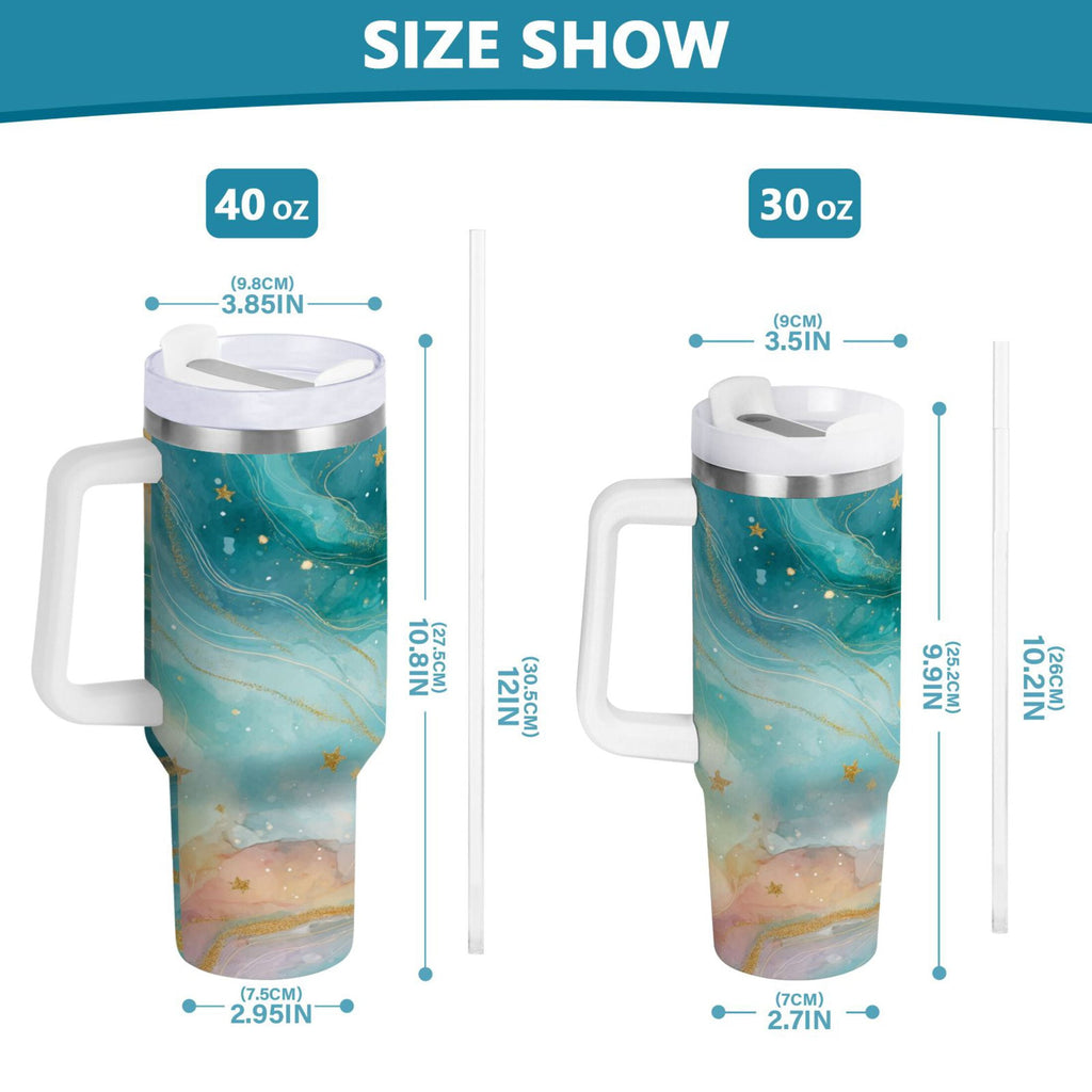 40 oz Insulated Stainless Steel Tumbler Double Wall Stainless Steel Tumbler with 2-Way Drinking Beautiful Watercolor Stars