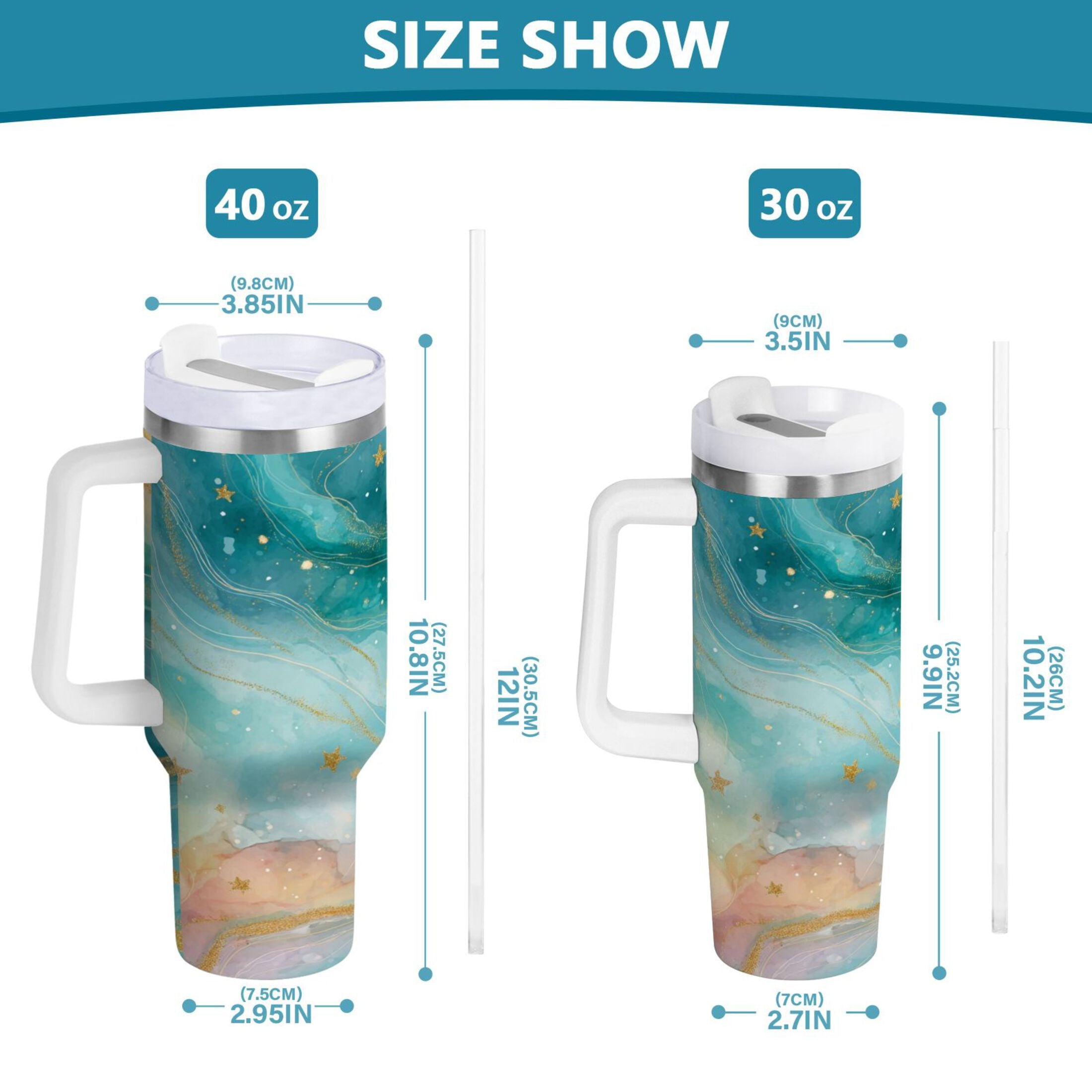 40 oz Insulated Stainless Steel Tumbler Double Wall Stainless Steel Tumbler with 2-Way Drinking Beautiful Watercolor Stars