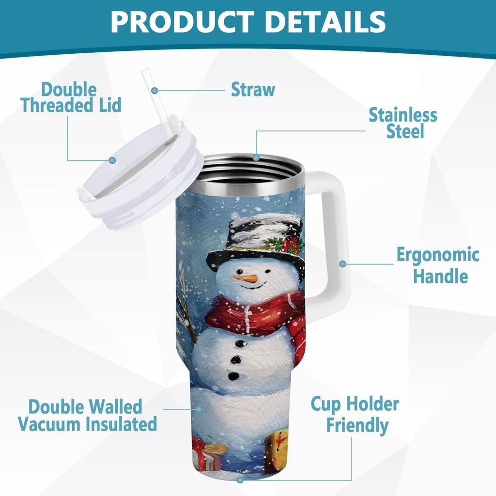 30 oz Insulated Stainless Steel Tumbler Double Wall Stainless Steel Tumbler with 2-Way Drinking Christmas Scene with Snowman