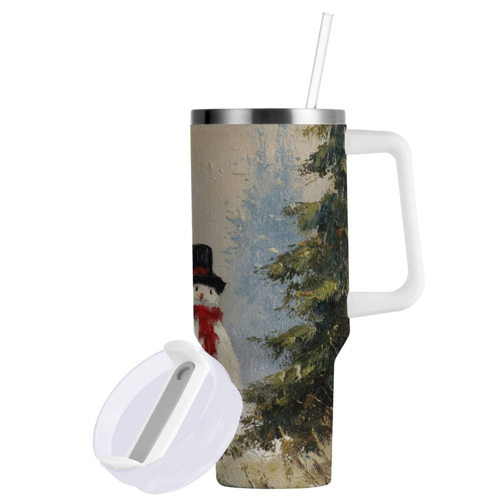 40 oz Insulated Stainless Steel Tumbler Double Wall Stainless Steel Tumbler with 2-Way Drinking Moody Snowman Couple
