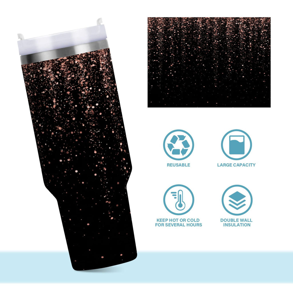 40 oz Insulated Stainless Steel Tumbler Double Wall Stainless Steel Tumbler with 2-Way Drinking Rose Gold Glitter